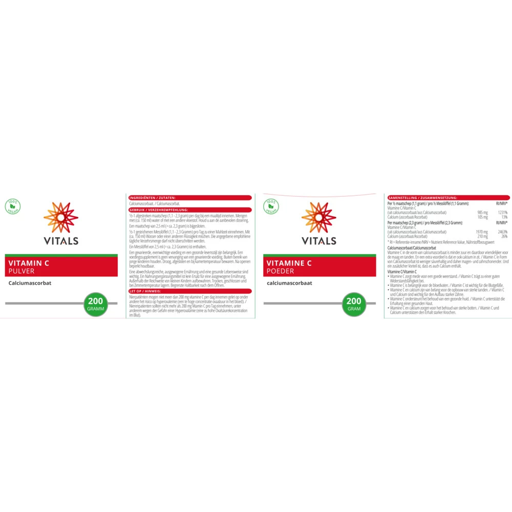 Vitals Vitamine C Poeder Calcium Ascorbaat 4 Vitals Vitamine C Poeder Calcium Ascorbaat - Afbeelding 4